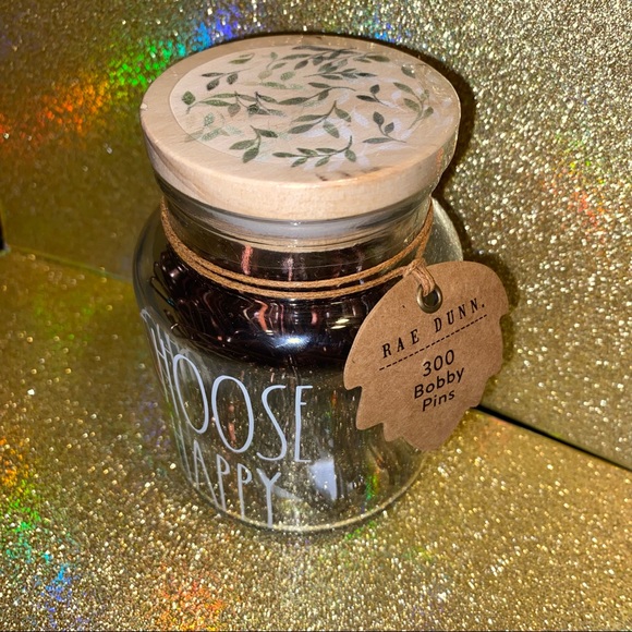 🚩SOLD🚩Rae Dunn CHOOSE HAPPY glass canister with Bobby pins - NEW - Picture 3 of 5